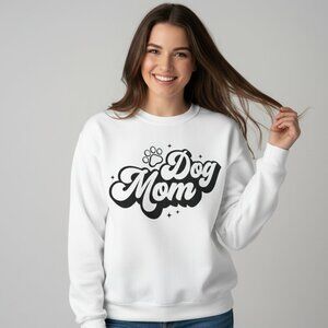 Dog Mom Graphic Crewneck Sweatshirt Dog Lover Fleece Gift Retro Sweater for
